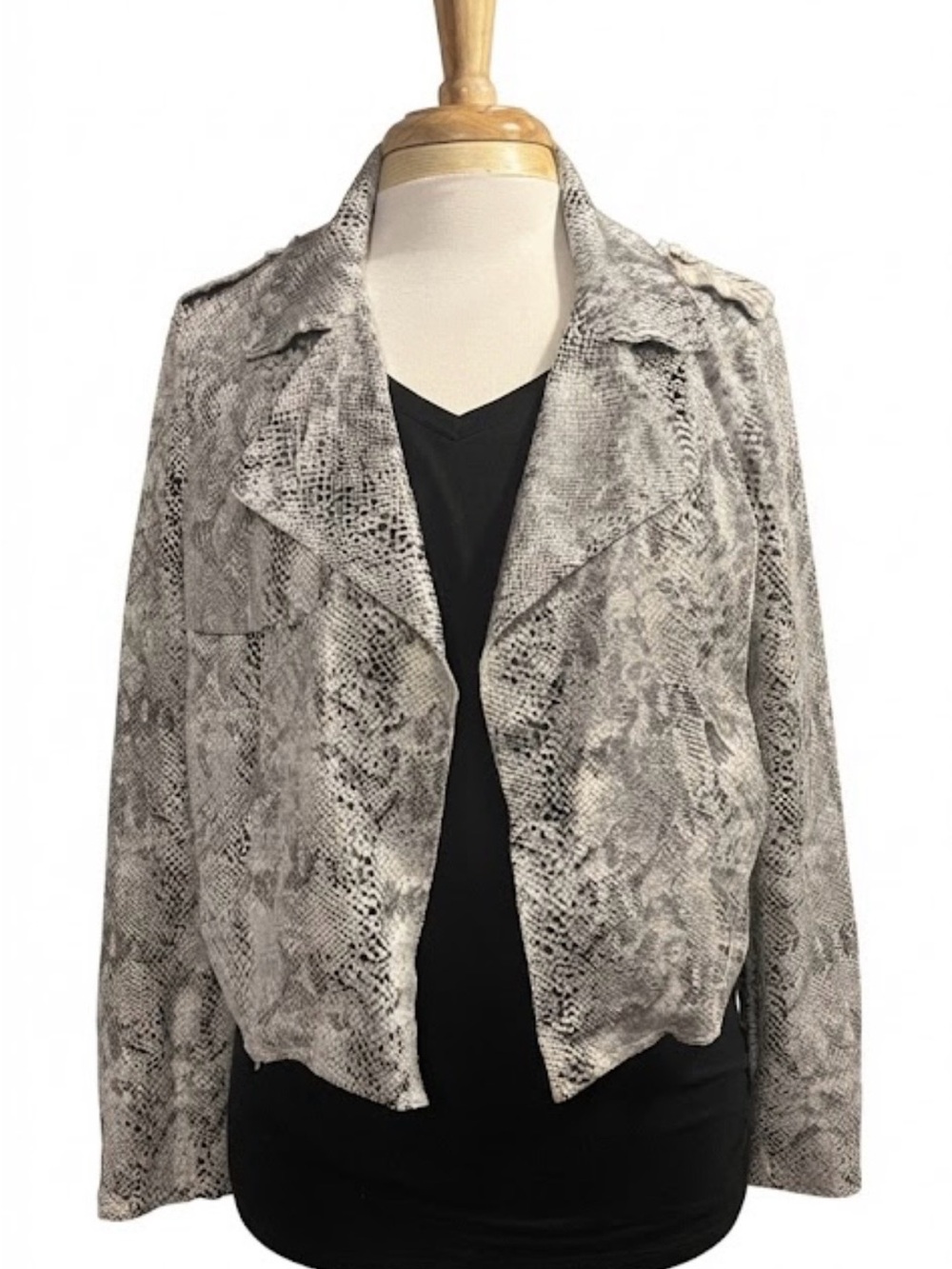 NWT Skies Are Blue Cream Black Python Snake Print Moto Jacket Size L
